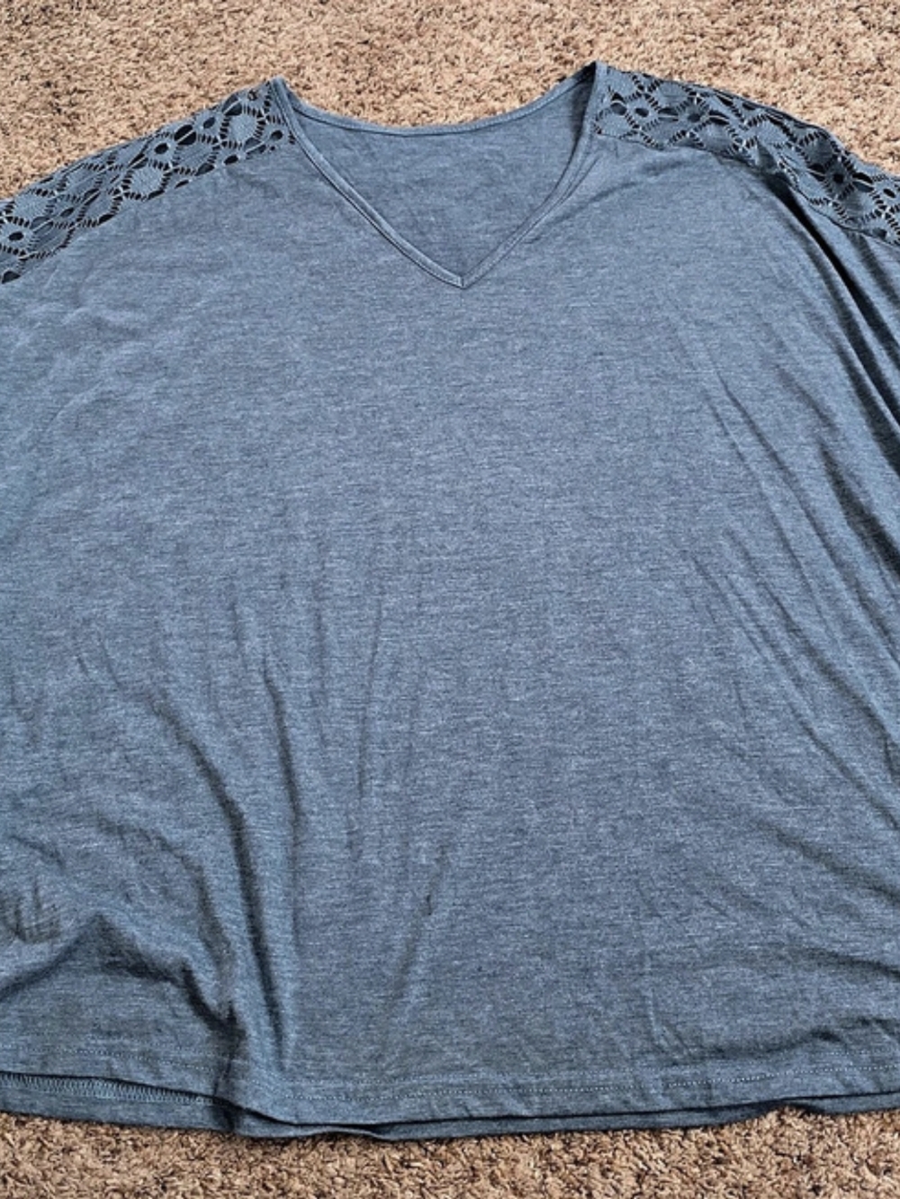 Lace Shoulder V-Neck Top in Blue Like New